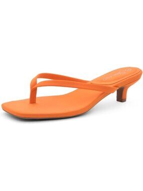 Women's Orange Kitten Heels Square Open Toe Flip Flop Heels 1.75 Inch Low Heeled